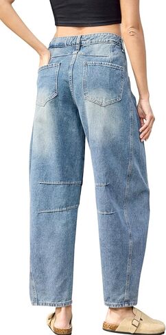 HUNGSON Women's Barrel Jeans Wide Leg Mid Rise Loose Y2k Baggy Boyfriend Jeans Denim Ankle Pants in Kuwait
