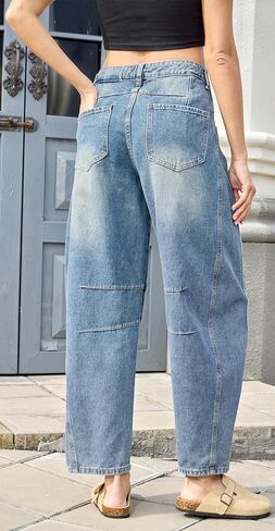HUNGSON Women's Barrel Jeans Wide Leg Mid Rise Loose Y2k Baggy Boyfriend Jeans Denim Ankle Pants in Kuwait