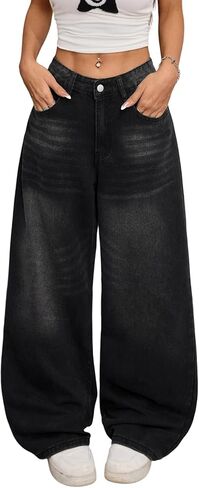 Womens Baggy Jeans Wide Leg Denim Pants Y2k 90s Vintage Hip Hop Loose Long Trousers Streetwear in Saudi Arabia