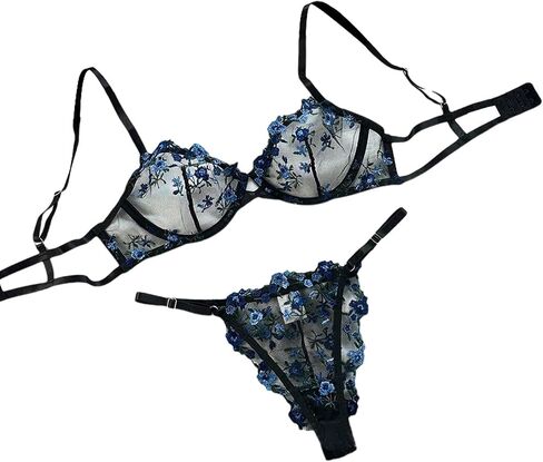 Zcargel Women Lace Lingerie 2 Piece Set Sexy Lingerie G-string Cute Flowers Embroidery Underwear Thong Suit Bra Panty Sets in Saudi Arabia