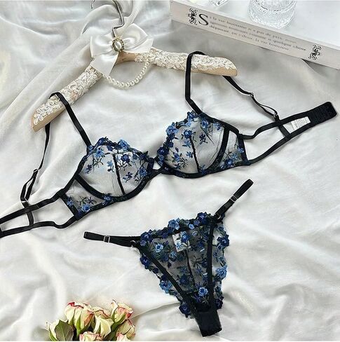 Zcargel Women Lace Lingerie 2 Piece Set Sexy Lingerie G-string Cute Flowers Embroidery Underwear Thong Suit Bra Panty Sets in Saudi Arabia