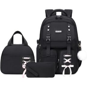 Girls Backpack with Lunch Box and Pencil,Travel Daypack Cute backpack for Teens Girls Women Students (Black & Purple) in Saudi Arabia