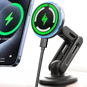 Qi2 15W for MagSafe Car Mount Charger, LED Ambient Light, Retractable with Long Arm & 360Rotation, Dash Magnetic Wireless Car Charger, Car Phone Holder Mount for iPhone 16/15/14/13/12 Series in Kuwait