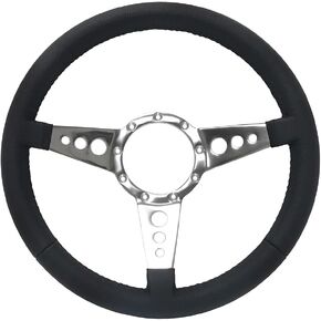 VSW S9 Premium Steering Wheel, Black Leather 9 Bolt 3-Spoke with Holes ST3056 in Saudi Arabia