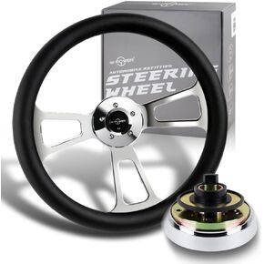18" Universal 457mm 5 Bolt, 2.5 Inches Deep, Chrome Spokes, Wood Grip Steering Wheel With T04 Hub Adapter Compatible With T04 Kenworth, Peterbilt All Models (Dark Wood Grip) in Kuwait