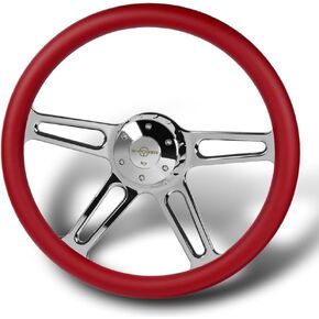 W-Power Universal 18" (457mm) 5-Hole 4-Spoke Leather/Wood Steering Wheel+ Horn Button, Interior Accessories, Car Steering Wheel, 3-SW-8985- (Carbon Look Chrome Spoke) in Saudi Arabia