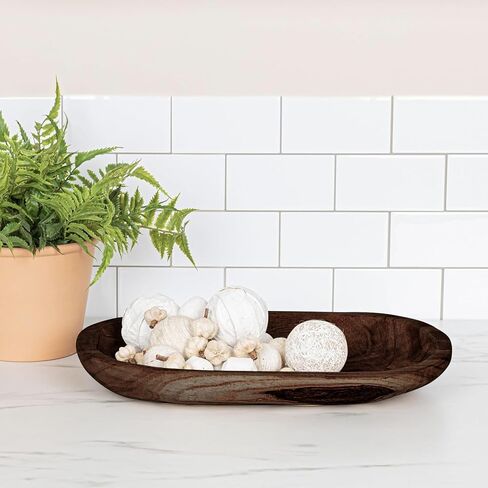 Wooden Dough Bowl Decor, Key Decorative Centerpiece Bowl, Hand Carved Baguette Bowl, Home Decor for Dining Table Center, Living Room, Kitchen Decor 20''x6'' in Saudi Arabia