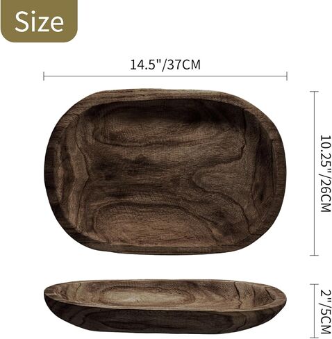 Wooden Dough Bowl Decor, Key Decorative Centerpiece Bowl, Hand Carved Baguette Bowl, Home Decor for Dining Table Center, Living Room, Kitchen Decor 20''x6'' in Saudi Arabia