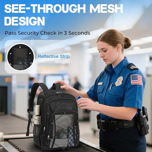 Mesh Backpack, Heavy Duty Mesh Bookbag for Girls Boys Kids, See Through Clear Backpacks, Net Backpack Transparent Breathable for School Beach Swim Travel Outdoor, Black in Kuwait