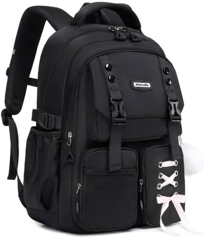 حقيبة ظهر للبنات مع صندوق الغداء والقلم الرصاص ، سفر Daypack حقيبة ظهر لطيفة للمراهقين للبنات الطلاب (الأسود والأرجواني) in Saudi Arabia