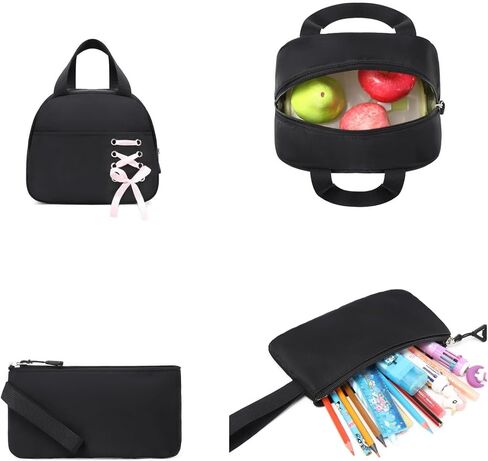 حقيبة ظهر للبنات مع صندوق الغداء والقلم الرصاص ، سفر Daypack حقيبة ظهر لطيفة للمراهقين للبنات الطلاب (الأسود والأرجواني) in Saudi Arabia