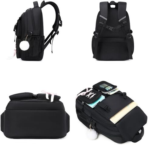 حقيبة ظهر للبنات مع صندوق الغداء والقلم الرصاص ، سفر Daypack حقيبة ظهر لطيفة للمراهقين للبنات الطلاب (الأسود والأرجواني) in Saudi Arabia