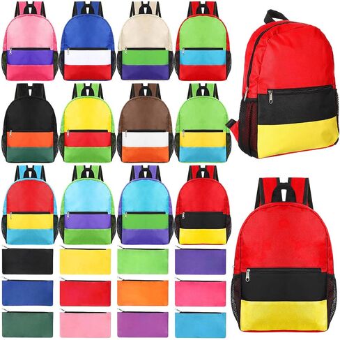 Cholemy 24 Pack 14" Kids Backpack Bulk for School with Zipper Pencil Pouch, Wholesale Bookbag Lightweight Travel Gym Bag for Student (Stylish Color) in Saudi Arabia