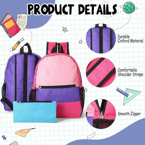 Cholemy 24 Pack 14" Kids Backpack Bulk for School with Zipper Pencil Pouch, Wholesale Bookbag Lightweight Travel Gym Bag for Student (Stylish Color) in Saudi Arabia