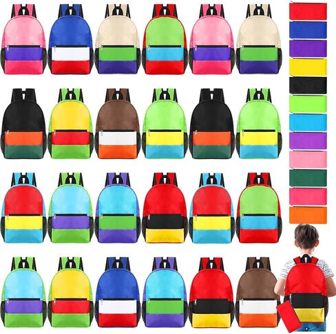Cholemy 24 Pack 14" Kids Backpack Bulk for School with Zipper Pencil Pouch, Wholesale Bookbag Lightweight Travel Gym Bag for Student (Stylish Color) in Saudi Arabia