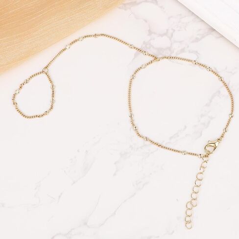 Ring Bracelet Hand Chain for Women, Dainty Gold Finger Ring Bracelet Adjustable Stylish Hand Jewelry Perfect for Women Fashion Jewelry Gift in Saudi Arabia
