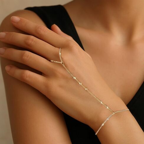 Ring Bracelet Hand Chain for Women, Dainty Gold Finger Ring Bracelet Adjustable Stylish Hand Jewelry Perfect for Women Fashion Jewelry Gift in Saudi Arabia