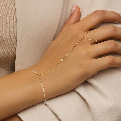 Ring Bracelet Hand Chain for Women, Dainty Gold Finger Ring Bracelet Adjustable Stylish Hand Jewelry Perfect for Women Fashion Jewelry Gift in Saudi Arabia