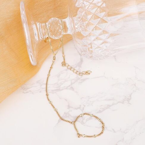 Ring Bracelet Hand Chain for Women, Dainty Gold Finger Ring Bracelet Adjustable Stylish Hand Jewelry Perfect for Women Fashion Jewelry Gift in Saudi Arabia