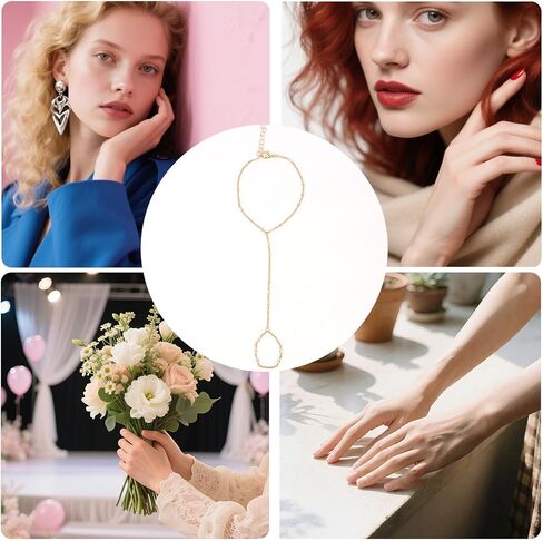 Ring Bracelet Hand Chain for Women, Dainty Gold Finger Ring Bracelet Adjustable Stylish Hand Jewelry Perfect for Women Fashion Jewelry Gift in Saudi Arabia