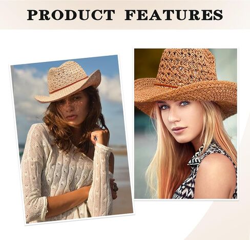 Women/Men Straw Cowboy Hat Wide Brim Sun Beach Cowgirl Hat Summer Western Cowboy for Travel Outdoor Family in Saudi Arabia