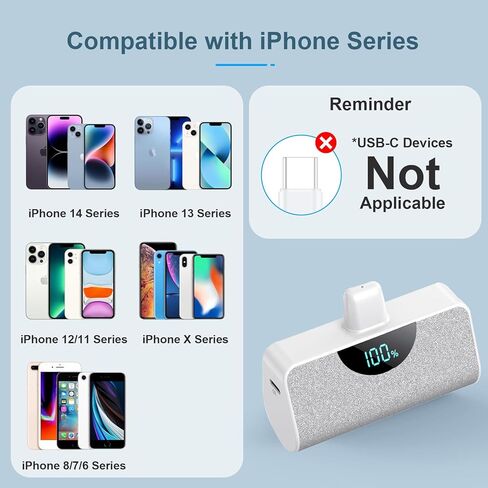 بنك طاقة صغير محمول لهاتف iPhone، بنك شحن بطارية خارجية 5200 مللي أمبير في الساعة، 20 وات PD شحن سريع حزمة بطارية شاحن هاتف محمول لهاتف iPhone 14 Pro Max/14/13/12/11/XR/X/8/7/6/SE (أزرق ) in Kuwait