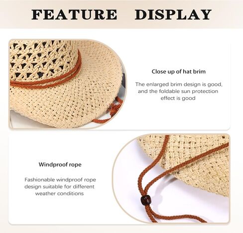 Women/Men Straw Cowboy Hat Wide Brim Sun Beach Cowgirl Hat Summer Western Cowboy for Travel Outdoor Family in Saudi Arabia
