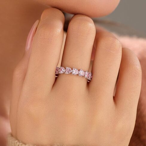 Dainty Pink Heart Rings for Women 925 Sterling Silver Promise Rings for Her Cubic Zirconia Eternity Engagement Wedding Band Purity Ring Mother Daughter Friendship Ring Birthday Graduation Gifts in Kuwait