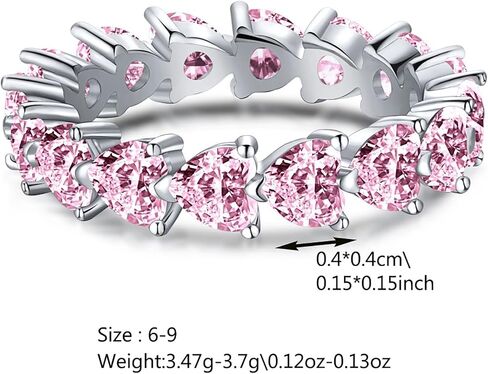 Dainty Pink Heart Rings for Women 925 Sterling Silver Promise Rings for Her Cubic Zirconia Eternity Engagement Wedding Band Purity Ring Mother Daughter Friendship Ring Birthday Graduation Gifts in Kuwait