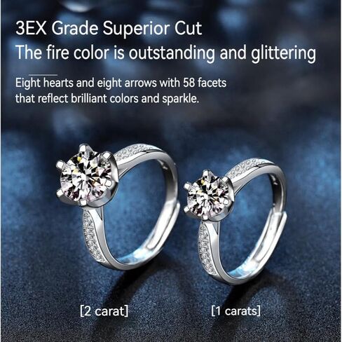 1CT/2CT Series Series Moissanite Ring ، 952 Silver ، D-Color VVS1-2 ، Ring Rings for Women in Saudi Arabia