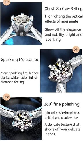 1CT/2CT Series Series Moissanite Ring ، 952 Silver ، D-Color VVS1-2 ، Ring Rings for Women in Saudi Arabia
