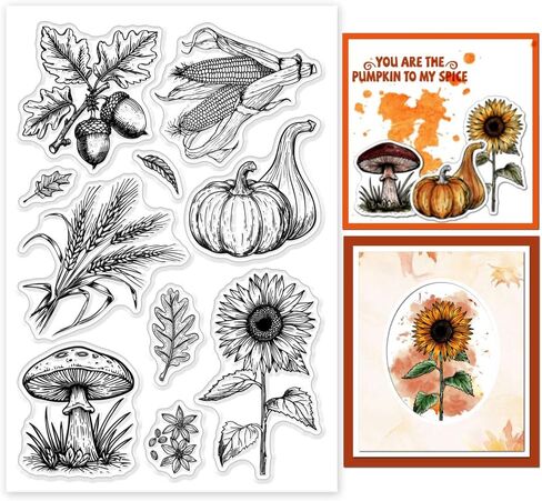 GLOBLELAND Fall Thanksgiving Happy Harvest Clear Stamps for Cards Making Autumn Pumpkin Word Clear Stamp Seals Transparent Stamps for DIY Scrapbooking Photo Album Journal Home Decoration in Saudi Arabia