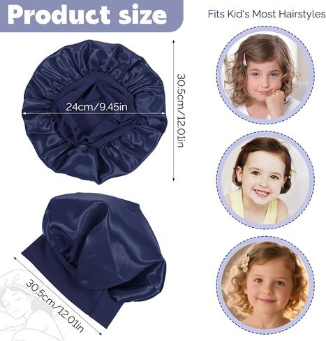 3PCS Bonnets for Girls ، غطاء محرك صغيرة من الحرير للأطفال ، قبعات دش دش ناعم على نطاق واسع (أسود ، أزرق ، أرجواني) in Saudi Arabia