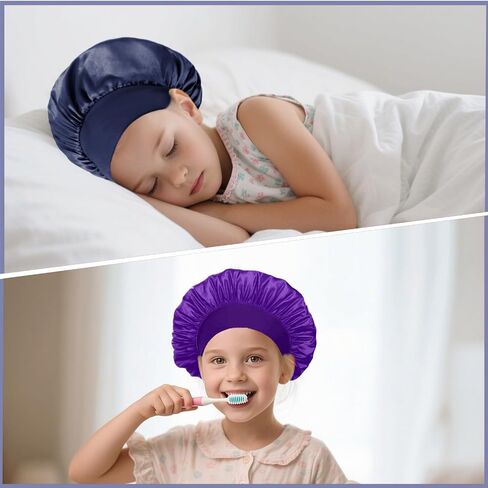 3PCS Bonnets for Girls ، غطاء محرك صغيرة من الحرير للأطفال ، قبعات دش دش ناعم على نطاق واسع (أسود ، أزرق ، أرجواني) in Saudi Arabia