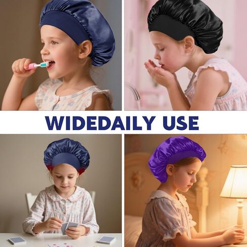 3PCS Bonnets for Girls ، غطاء محرك صغيرة من الحرير للأطفال ، قبعات دش دش ناعم على نطاق واسع (أسود ، أزرق ، أرجواني) in Saudi Arabia