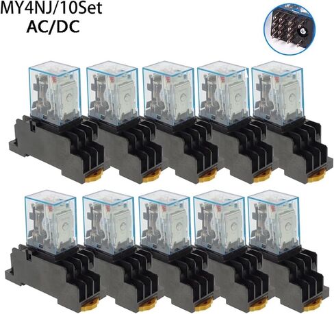 10pcs my4nj ترحيل الطاقة 4NO 4NC 5A 14 PIN مع قاعدة المقبس للسكك الحديدية - 12V 24V 36V 48V 110V 220V AC/DC (24V -AC) in Saudi Arabia