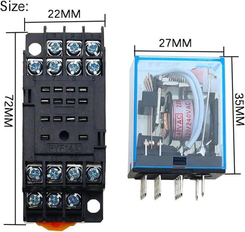 10pcs my4nj ترحيل الطاقة 4NO 4NC 5A 14 PIN مع قاعدة المقبس للسكك الحديدية - 12V 24V 36V 48V 110V 220V AC/DC (24V -AC) in Saudi Arabia