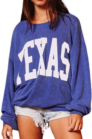 Texas Womens Sweatshirt Crewneck Long Sleeve Graphic Print Drop Shoulder Pullover Shirts Tops in Saudi Arabia
