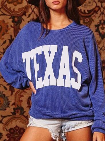 Texas Womens Sweatshirt Crewneck Long Sleeve Graphic Print Drop Shoulder Pullover Shirts Tops in Saudi Arabia