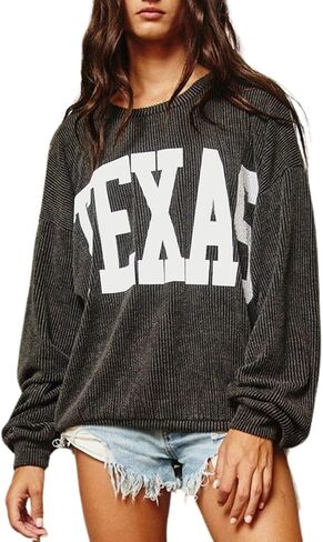 Texas Womens Sweatshirt Crewneck Long Sleeve Graphic Print Drop Shoulder Pullover Shirts Tops in Saudi Arabia