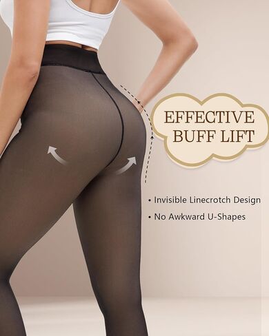 Bebila Fleece Lined Tights Women, Fake Translucent Warm Tights for Winter Sheer Pantyhose Thermal Leggings in Kuwait