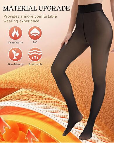 Bebila Fleece Lined Tights Women, Fake Translucent Warm Tights for Winter Sheer Pantyhose Thermal Leggings in Kuwait