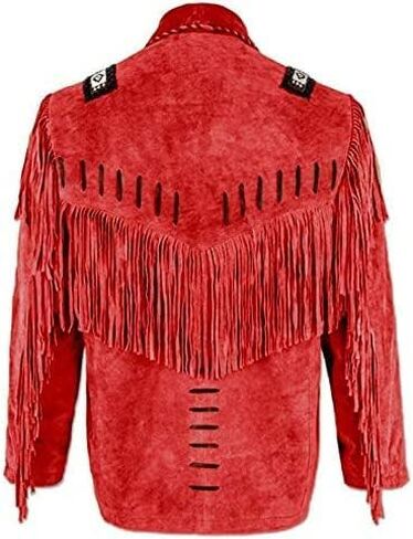 Mens Traditional Western Cowboy Suede Leather Jacket | Classic Native American jacket Coat with Beaded Fringed in Saudi Arabia