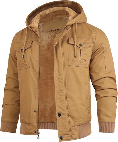 HOOD CREW Men’s Casual Winter Jackets Thick Cotton Warm Fleece Lined Coats Multi Pockets Cargo Work Jacket with Hood in Saudi Arabia