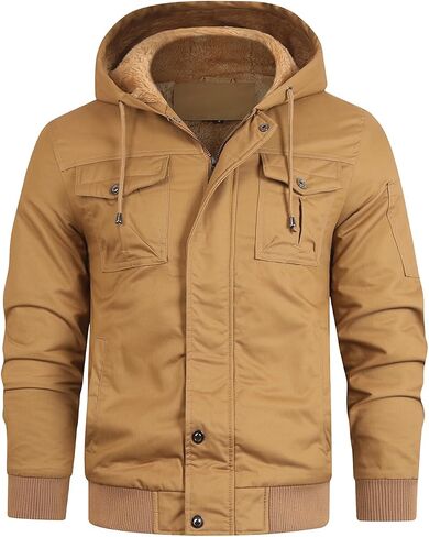 HOOD CREW Men’s Casual Winter Jackets Thick Cotton Warm Fleece Lined Coats Multi Pockets Cargo Work Jacket with Hood in Saudi Arabia