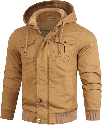 HOOD CREW Men’s Casual Winter Jackets Thick Cotton Warm Fleece Lined Coats Multi Pockets Cargo Work Jacket with Hood in Saudi Arabia