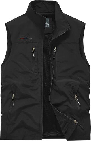 Men's Outdoor Utility Vest, Navy Blue, Multiple Zippered Pockets, Stand Collar in Kuwait