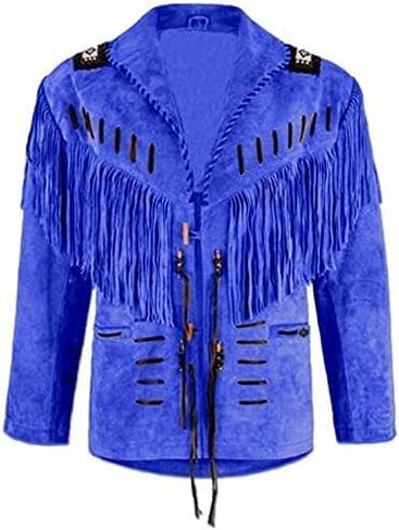 Mens Traditional Western Cowboy Suede Leather Jacket | Classic Native American jacket Coat with Beaded Fringed in Saudi Arabia