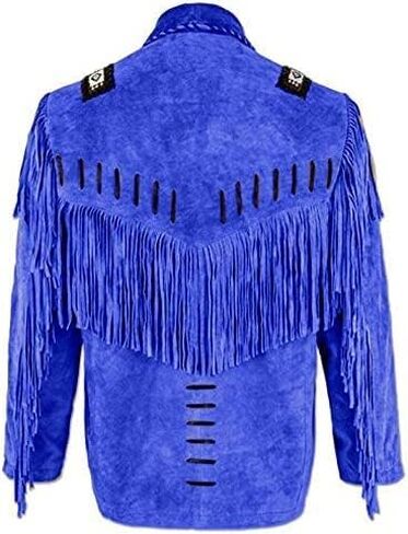 Mens Traditional Western Cowboy Suede Leather Jacket | Classic Native American jacket Coat with Beaded Fringed in Saudi Arabia