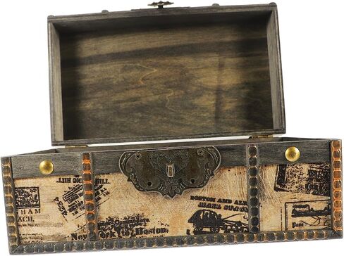 Vintage Wooden Treasure Chest Storage Box with Password Lock Retro Trinket Organizer for Jewelry Small Keepsakes and Memorabilia Compact Antique Style Design for Desktop in Saudi Arabia
